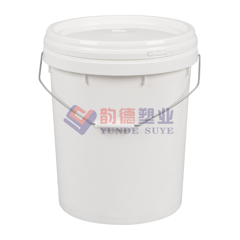 25L European Style White Straight-Sided Plastic Pail with Lid & Metal Handle