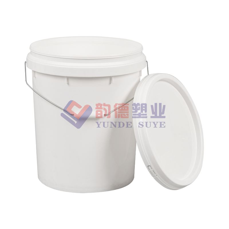 25L European Style White Straight-Sided Plastic Pail with Lid & Metal Handle