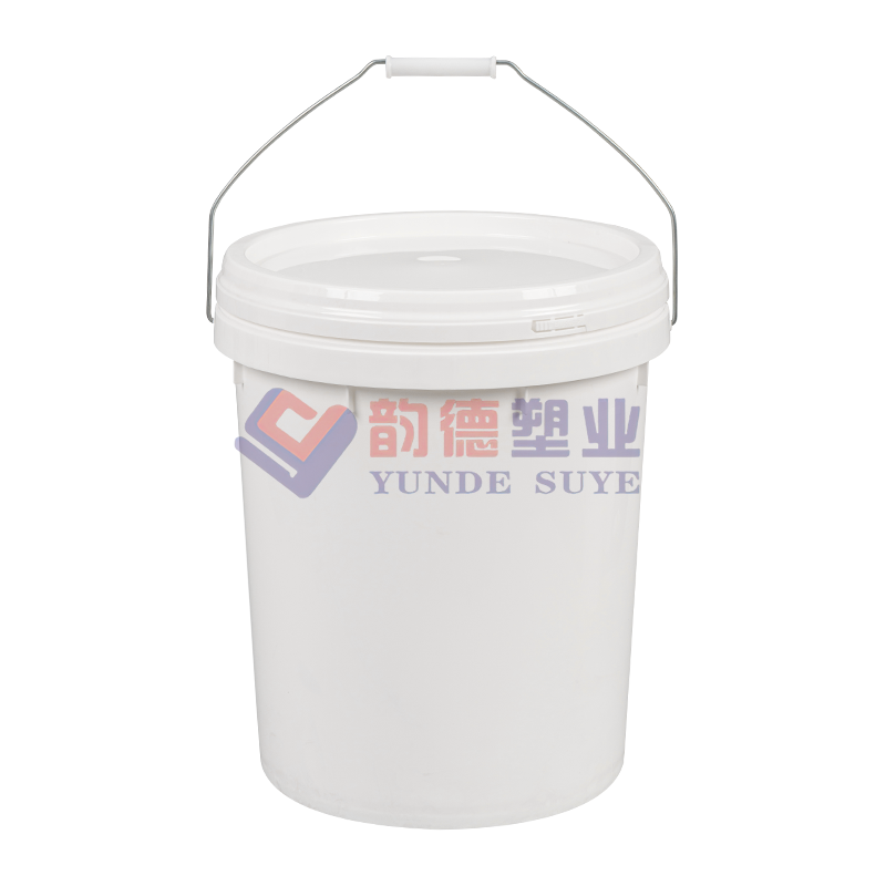 25L European Style White Straight-Sided Plastic Pail with Lid & Metal Handle